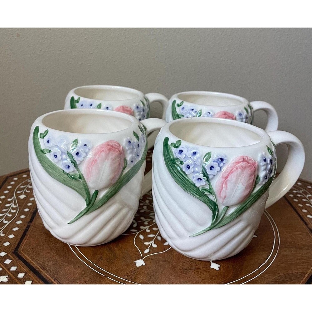 Vintage Otagiri Set Of 4 Pink Tulip Mugs Mary Ann Baker